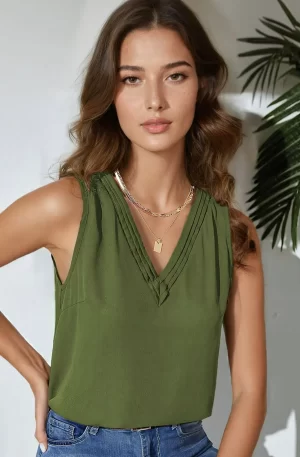 Olive Green One Shoulder American Crepe Printed Top