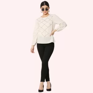 Off White Color Embroidered Cotton Top