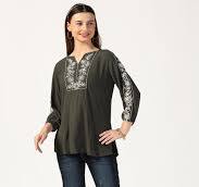 Olive Green Reyon Crepe Embroidered Top