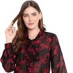 Red with black design Printed American Crepe Pleated Top