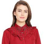 Maroon Pearl Beaded Polycrepe Frill Top