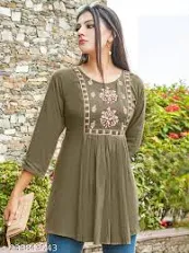 Mehandi Green Flower Printed Reyon Frill Top