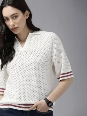 Off White Ikat Print Rayon Top