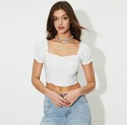 White Printed American Crepe Pleated Top